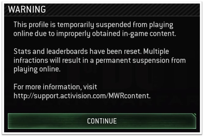 Activision account banned notification screen showing error message