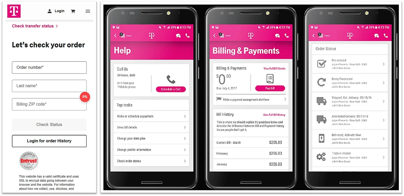 Track T-Mobile order status online using mobile dashboard